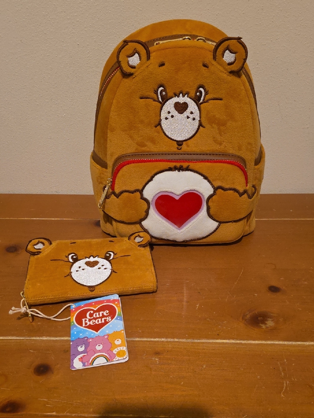 Loungefly Tenderheart Care Bears Light Up Plush Backpack with Matching Wallet